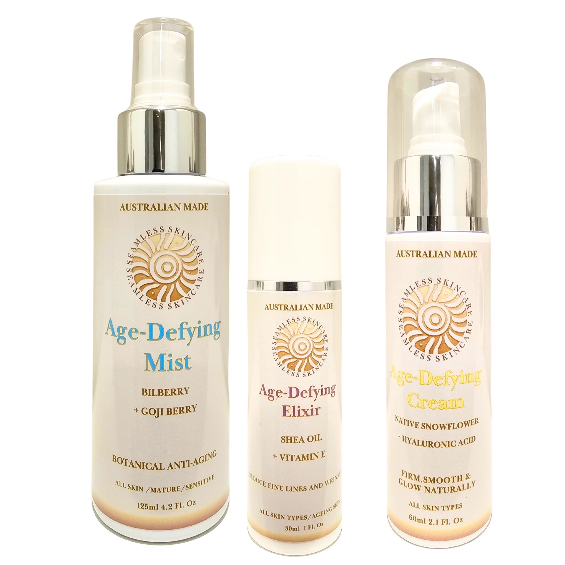 Three skincare products Age-Defying Ritual Pack  on a white background