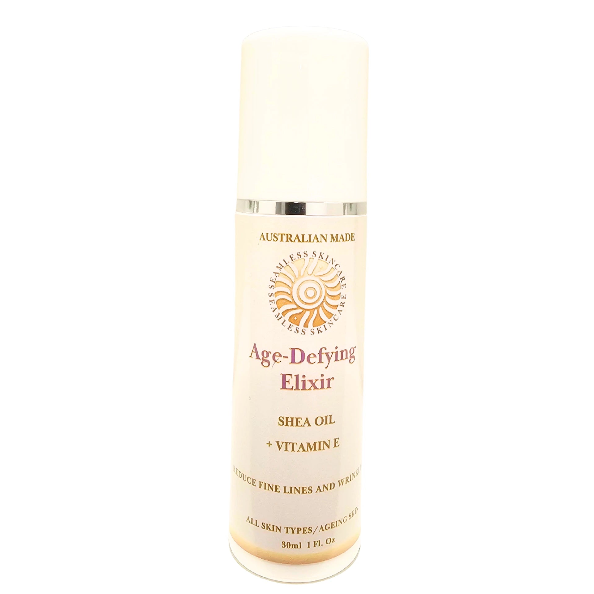 Bottle of 'Age-Defying Elixir' with a white background