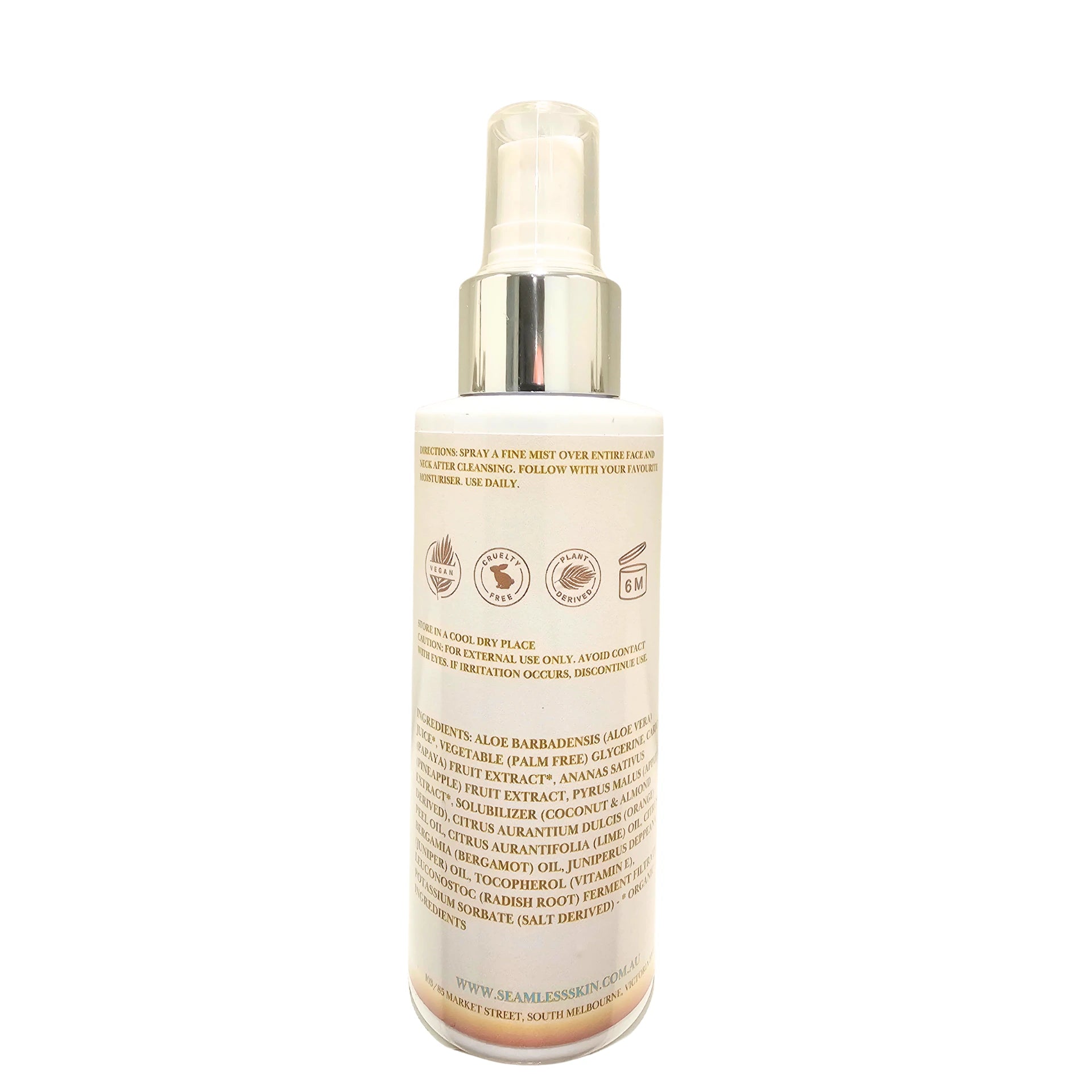 Back of Blemish Control Mist bottle with text on a white background