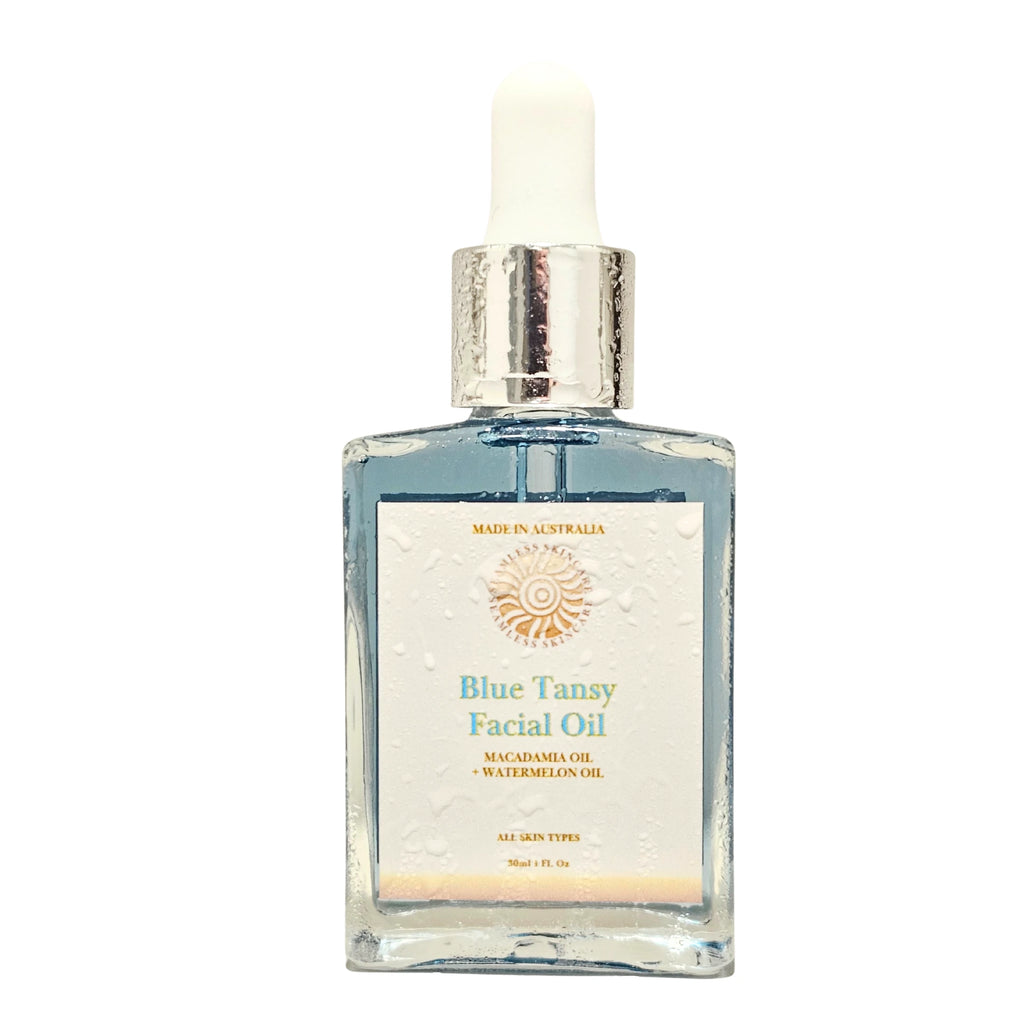 Blue Tansy Facial Oil bottle on a white background