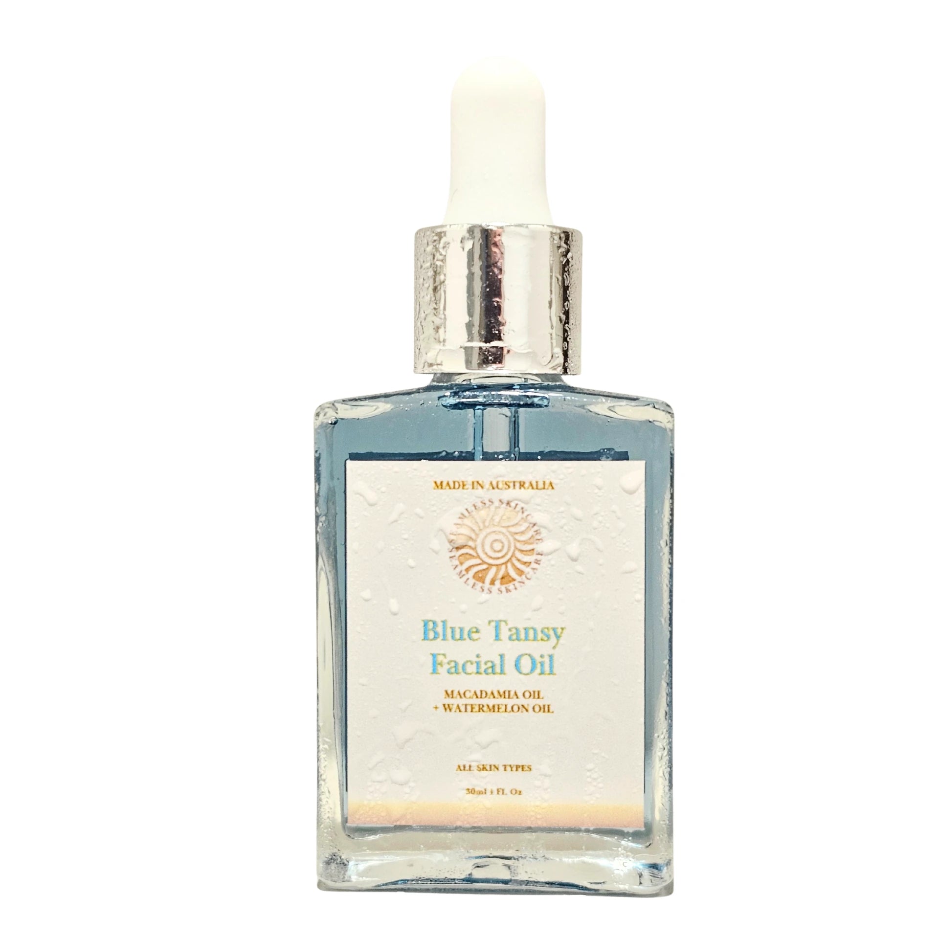 Blue Tansy Facial Oil bottle on a white background