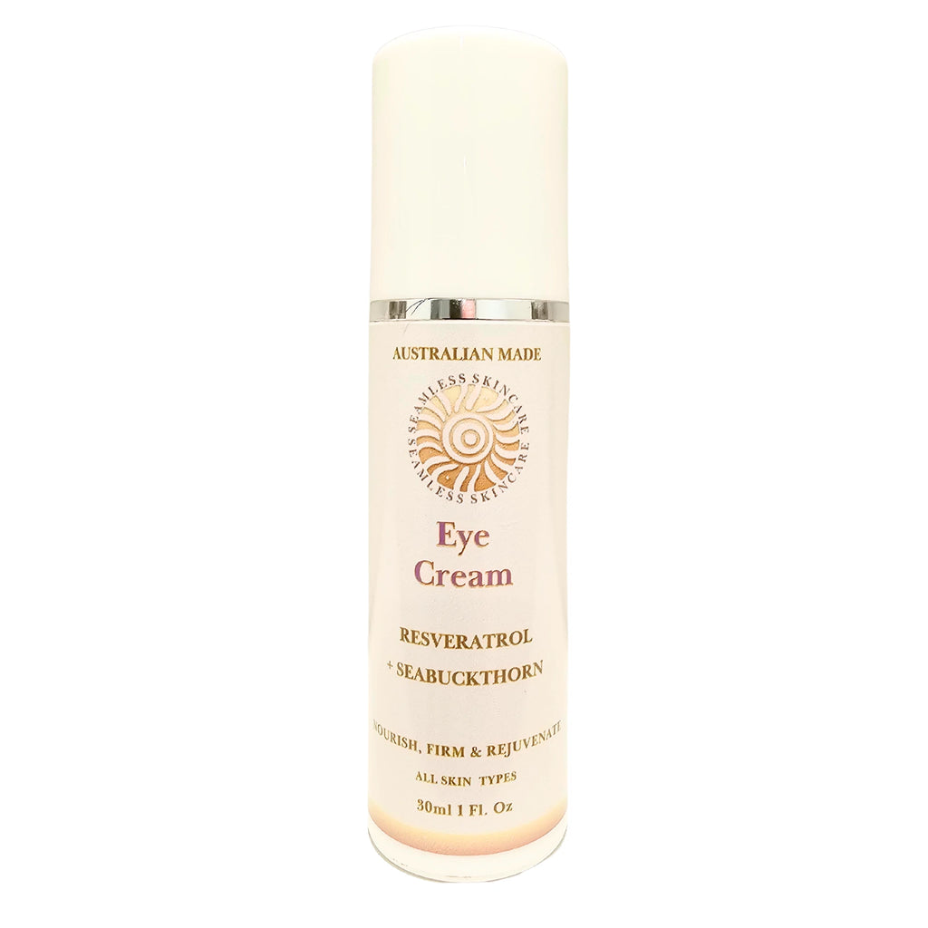 Eye cream pump with 'Australian Made' label on a white background