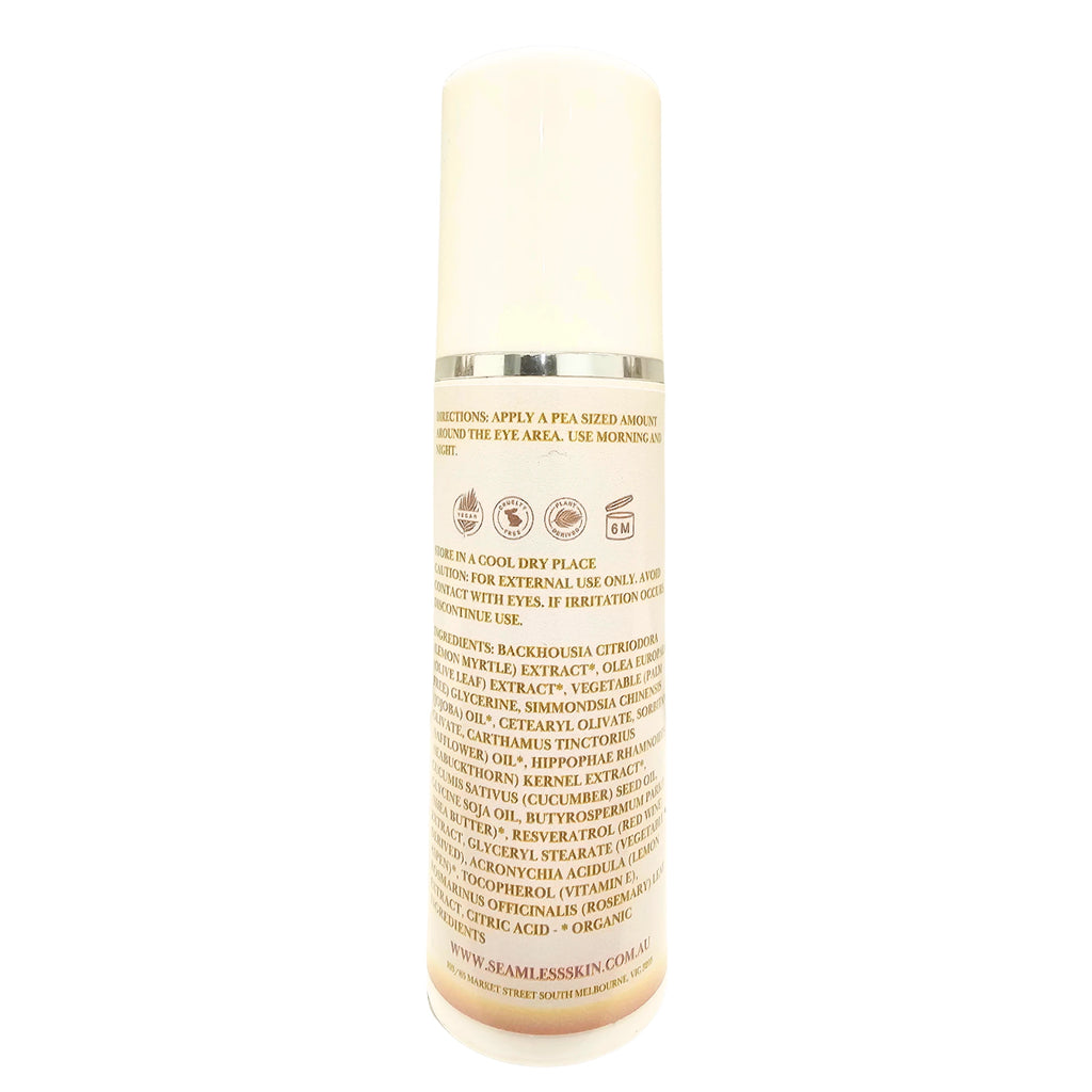 Back vie of Eye Cream Pump with label on a white background