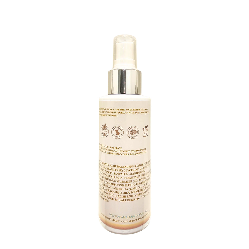 Back of Hydra Toning Mist bottle with text on a white background