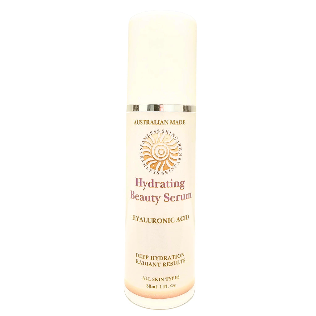 Hydrating Beauty Serum pump with branding on a white background