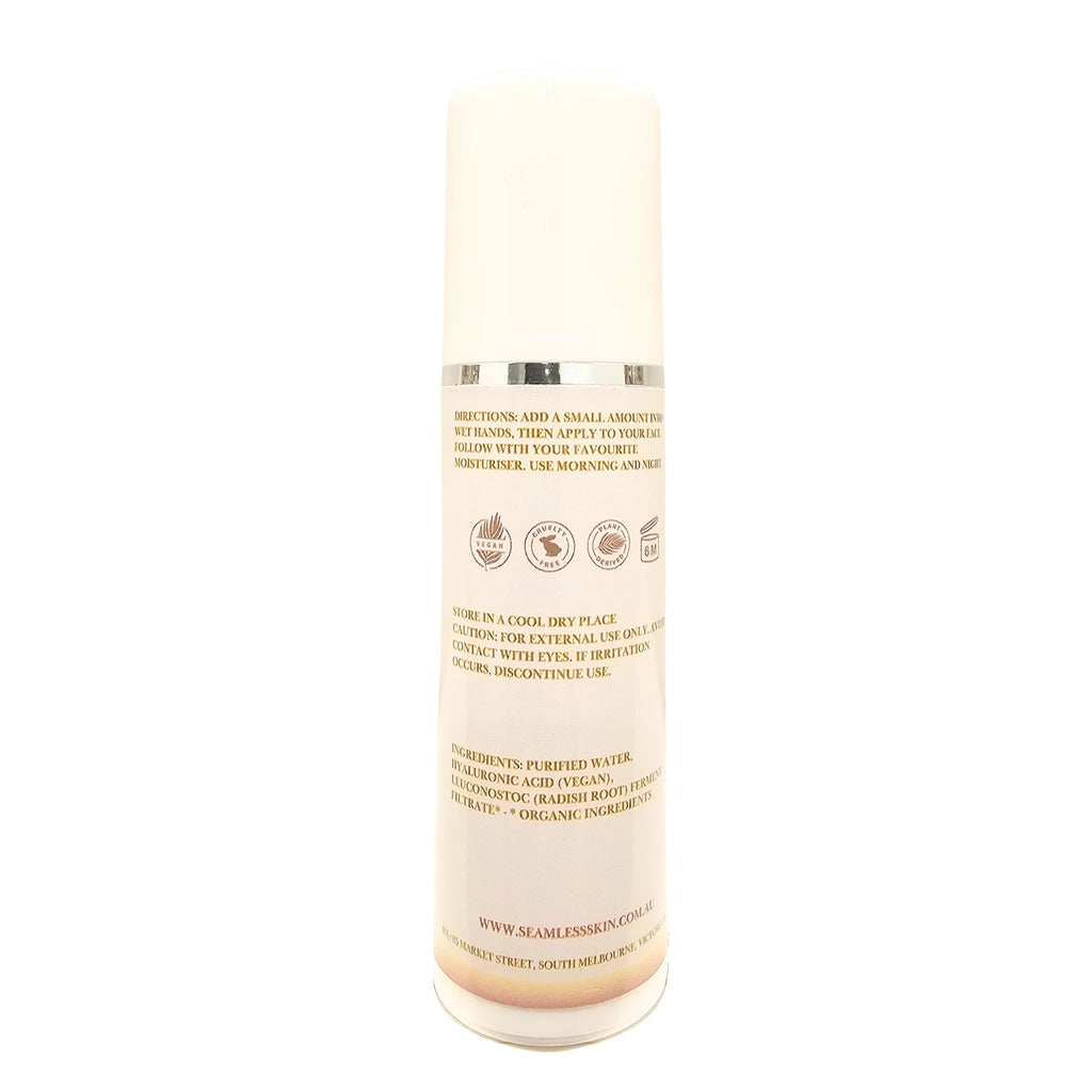 Back of Hydrating Beauty Serum pump with text on a white background