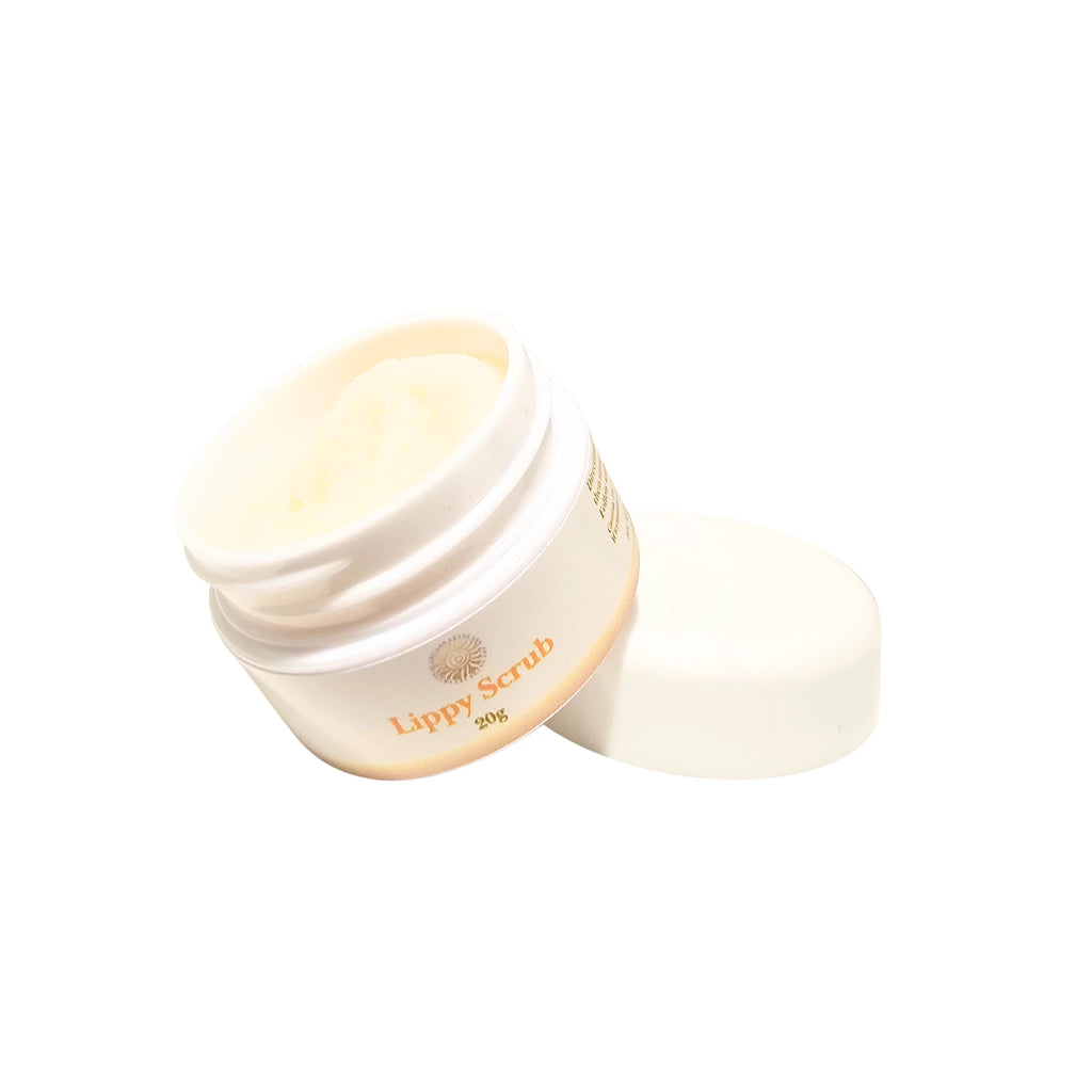 Jar of lippy scrub on a white background