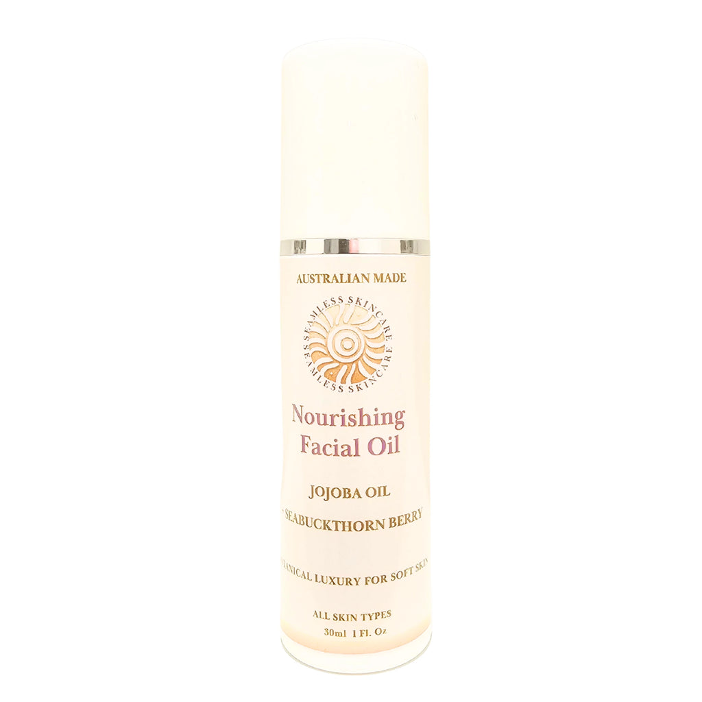 Nourishing Facial Oil pump with branding on a white background