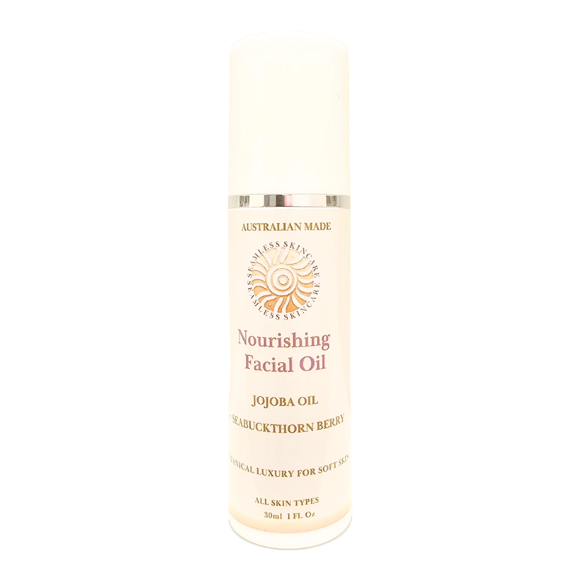 Nourishing Facial Oil pump with branding on a white background