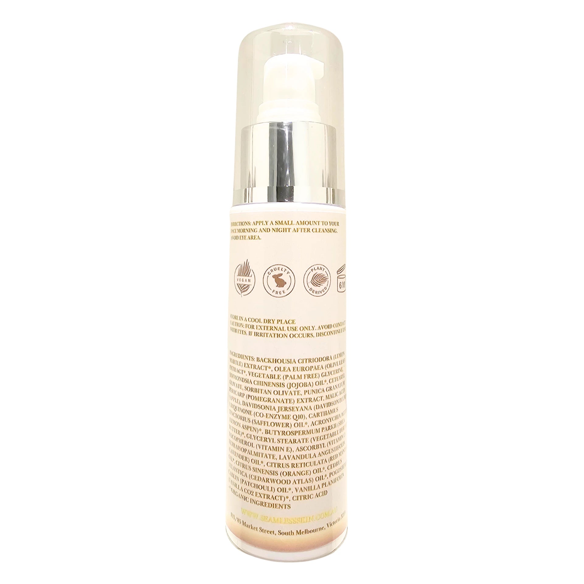 Back of Revive & Renewal Lotion bottle with label on a white background