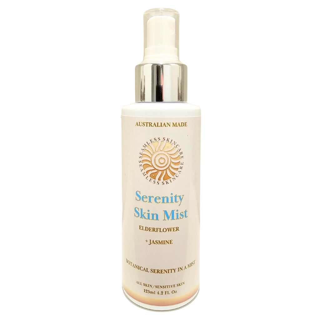 Serenity Skin Mist bottle with silver cap on a white background